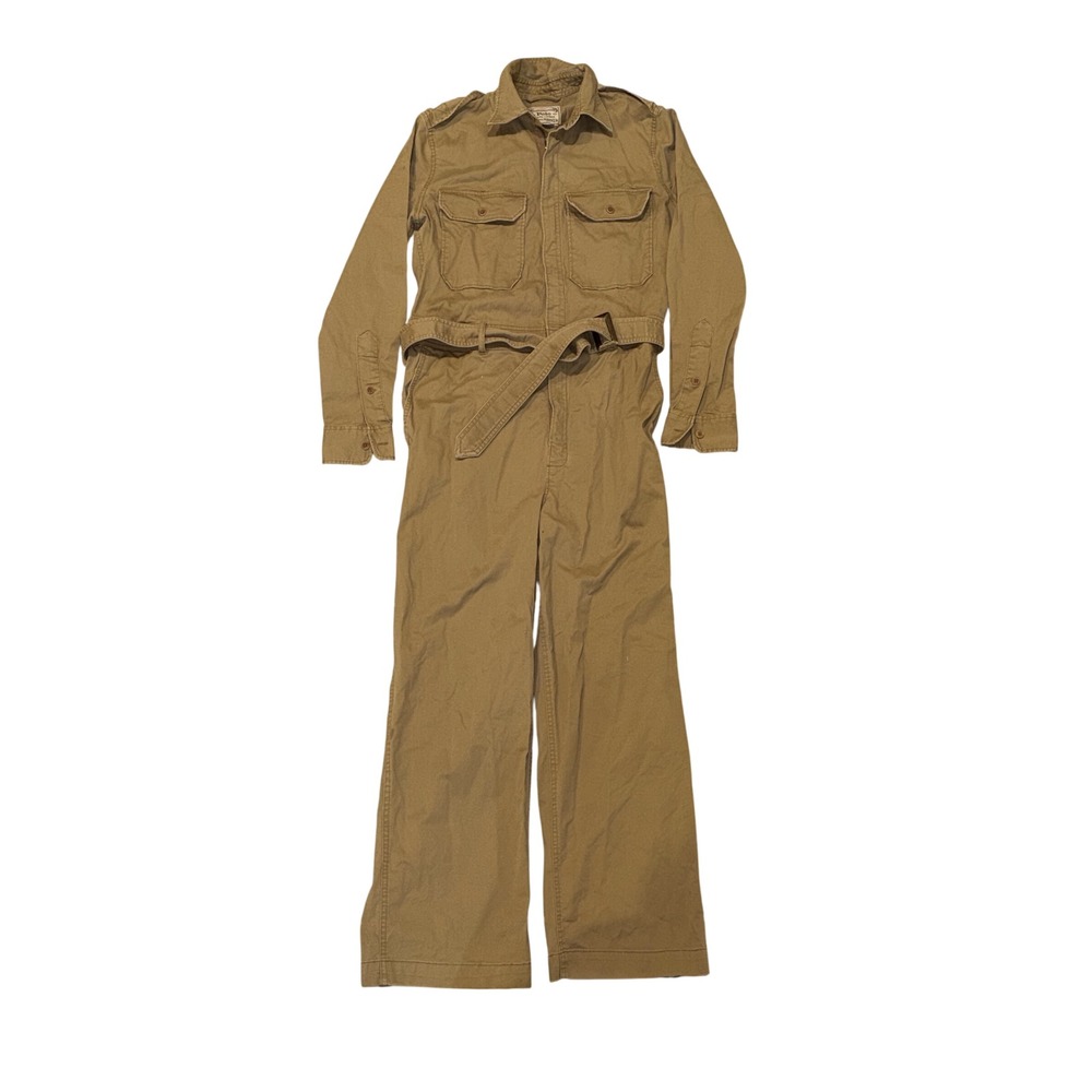 Polo Ralph Lauren Womens Khaki Tan Cotton Utility Jumpsuit Belted Size 4